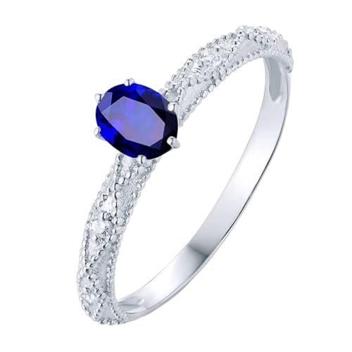 Mesnt Frauen Verlobungsringe, 18K Weißgold Ring für Damen with Im Labor hergestellter Saphir 0.4ct und Im Labor hergestellter Diamant, Größe 60 (19.1)/P6457 von Mesnt