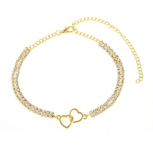 Mesnt Fußkettchen Damen, Gold Tenniskette mit verschlungenem Herz Verstellbar Fußschmuck, Länge: 22.5+10CM von Mesnt