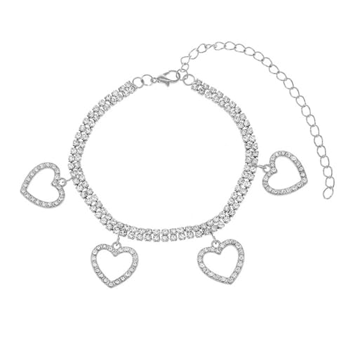 Mesnt Fußkettchen Damen, Silber Doppelreihige Tenniskette mit Kristall Herz Anhänger Fußkettchen Damen Fußschmuck, Länge: 22+10CM Mesnt Fußkettchen Damen, Silber Doppelreihige Tenniskette mit Kristall Herz Anhänger Fußkettchen Damen Fußschmuck, Länge: 22+10CM von Mesnt