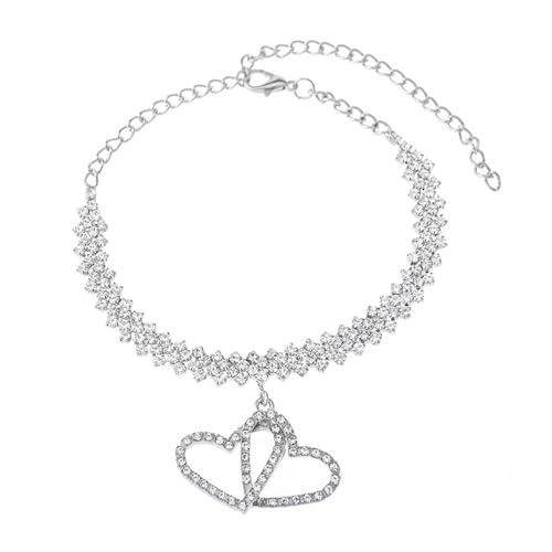 Mesnt Fußkettchen Damen, Silber Luxus Tenniskette mit doppeltem Herzanhänger Fußkettchen Damen Fußschmuck, Länge: 20.2+10CM Mesnt Fußkettchen Damen, Silber Luxus Tenniskette mit doppeltem Herzanhänger Fußkettchen Damen Fußschmuck, Länge: 20.2+10CM von Mesnt