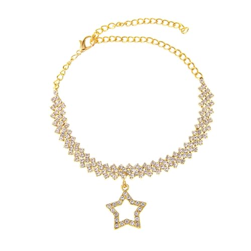 Mesnt Fußkettchen Gold, Kubische Zirkonia Kette mit hohlem Stern Anhänger Verstellbar Fußschmuck, Länge: 17.5+10CM von Mesnt