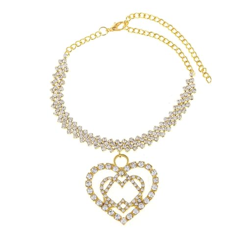 Mesnt Fußkettchen Gold, Luxus Tenniskette mit hohlem Kristall Herz Anhänger Verstellbar Fußschmuck, Länge: 18+10CM von Mesnt