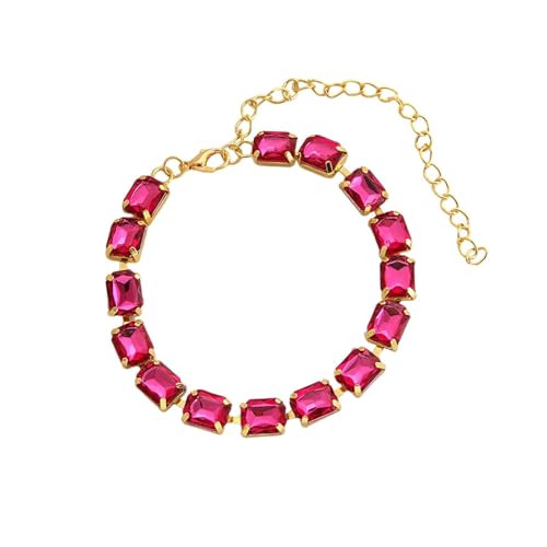 Mesnt Fußkettchen Gold, Rechteckiges Rosa Rot Kristall Gliederkette Fußkettchen Armband Strand Fußkettchen für Damen, Länge: 21+10.7CM von Mesnt