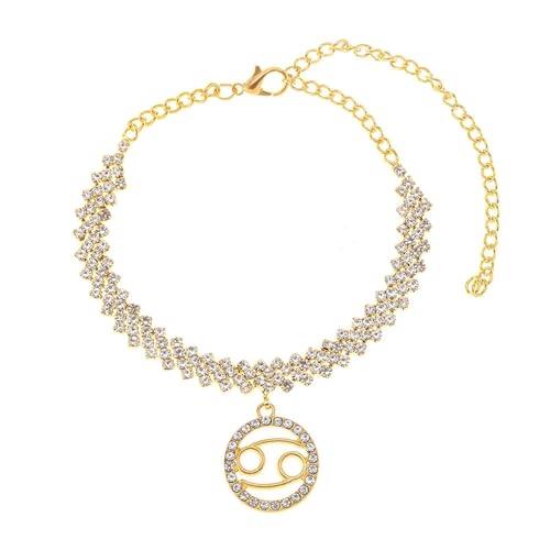 Mesnt Fußkettchen Gold, Tenniskette mit Krebs Konstellation Anhänger Fussketten Strand Fußschmuck Geschenke für Frauen, Länge: 17.8+10CM von Mesnt