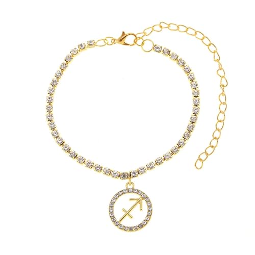 Mesnt Fußkettchen Gold, Tenniskette mit Schütze-Konstellation Fussketten Strand Fußschmuck Geschenke für Frauen, Länge: 21.2+10CM von Mesnt