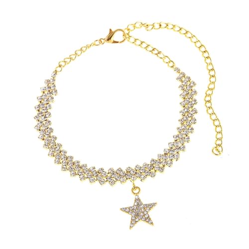 Mesnt Fußkettchen Gold, Tenniskette mit Zirkonia Stern Anhänger Verstellbar Fußschmuck, Länge: 18+10CM von Mesnt