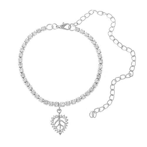 Mesnt Fußkettchen für Damen, Silber Tenniskette mit hohlem Kristallblattanhänger Fußkettchen Damen Fußschmuck, Länge: 21+10CM Mesnt Fußkettchen für Damen, Silber Tenniskette mit hohlem Kristallblattanhänger Fußkettchen Damen Fußschmuck, Länge: 21+10CM von Mesnt