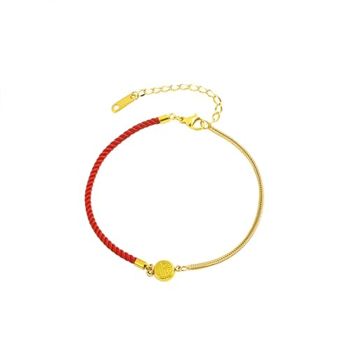 Mesnt Fußkettchen für Damen Frauen, Gold Rot Asymmetrisches rotes gewebtes Seil und geflochtene Kette Fussketten Strand Fußschmuck Geschenke für Frauen, Länge: 20+5CM von Mesnt