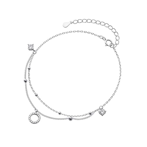 Mesnt Fußkettchen für Damen Silber, Doppellagige Kette mit Zirkonia Ring Anhänger Verstellbar Fußschmuck Mesnt Fußkettchen für Damen Silber, Doppellagige Kette mit Zirkonia Ring Anhänger Verstellbar Fußschmuck von Mesnt