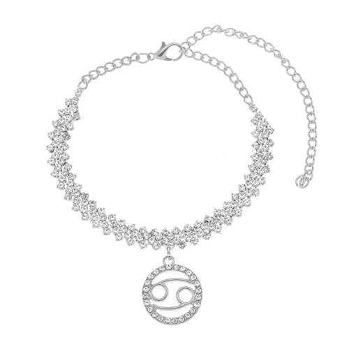 Mesnt Fußkettchen für Damen Silber, Tenniskette mit Krebs Konstellation Anhänger Fußschmuck für Frauen für Sommer Strand, Länge: 17.8+10CM von Mesnt
