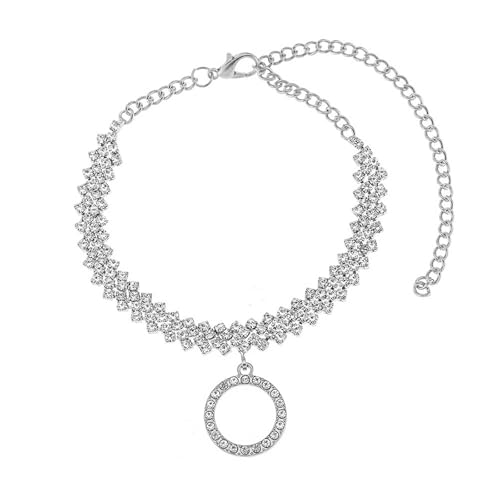 Mesnt Fußkettchen für Damen Silber, Tenniskette mit Kristallring Anhänger Fußkettchen Damen Fußschmuck, Länge: 18+10CM von Mesnt