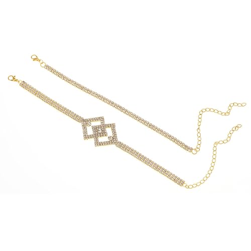 Mesnt Fußkettchen für Frauen, Gold Doppelte Tenniskette mit verschlungener quadratischer Zirkonia Verstellbar Fußschmuck, Länge: 20.7+10CM von Mesnt
