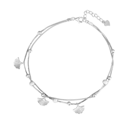 Mesnt Fußkettchen für Frauen, Silber Doppellagige Kette mit Ginkgo-Anhänger und Perlen Bohemian Fußketten für Frauen Damen Mädchen Strand Schmuck Mesnt Fußkettchen für Frauen, Silber Doppellagige Kette mit Ginkgo-Anhänger und Perlen Bohemian Fußketten für Frauen Damen Mädchen Strand Schmuck von Mesnt