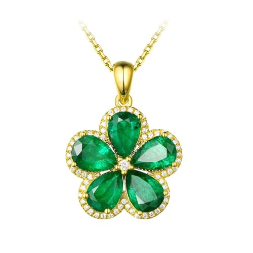 Mesnt Gold Halskette Damen, 18K Gelbgold Collier für Frauen with Im Labor hergestellter Smaragd 1.75ct und Im Labor hergestellter Diamant von Mesnt