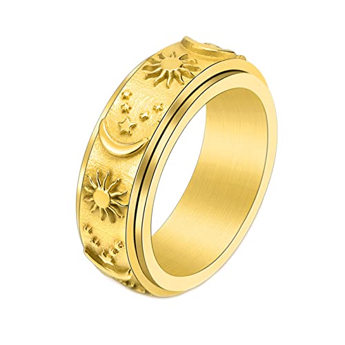 Mesnt Goldring Herren, Spinner-Ring Mit Sonne-Mond-Stern-Gravur Zum Stressabbau Gold Größe 62 (19.7) von Mesnt