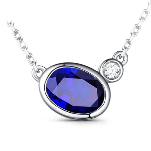 Mesnt Halskette Collier, 18K Weißgold Collier für Frauen with Im Labor hergestellter Saphir 0.95ct und Im Labor hergestellter Diamant von Mesnt