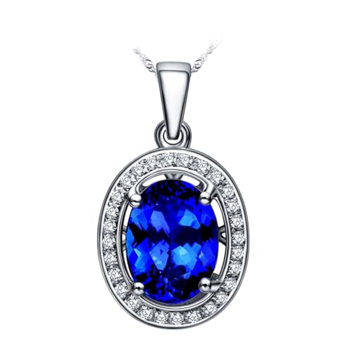 Mesnt Halskette Collier Damen, 18K Weißgold Collier für Frauen with 6x8mm Tansanit 1.35ct und Im Labor hergestellter Diamant von Mesnt