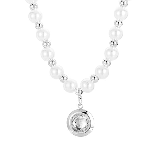 Mesnt Halskette Damen Silber, Edelstahl Perlenkette mit rundem Cubic Zirkonia Anhänger Halskette 42cm für Damen Silber von Mesnt