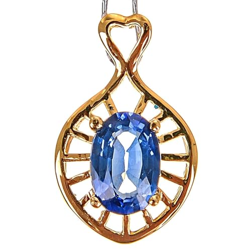 Mesnt Halskette Für Damen Gold, 18K Gelbgold Collier für Frauen with 4 * 6mm Im Labor hergestellter Blauer Saphir von Mesnt
