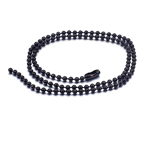 Mesnt Halskette Herren Schwarz, Kette Edelstahl Damen, Halskette Schwarz Lang, Halskette mit Kugelkette aus Edelstahl, 3mm Kette Schwarz 76cm von Mesnt