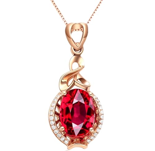 Mesnt Halskette Rotgold, 18K Rotgold Collier für Frauen with 7x10mm Turmalin 2.6ct und Im Labor hergestellter Diamant von Mesnt