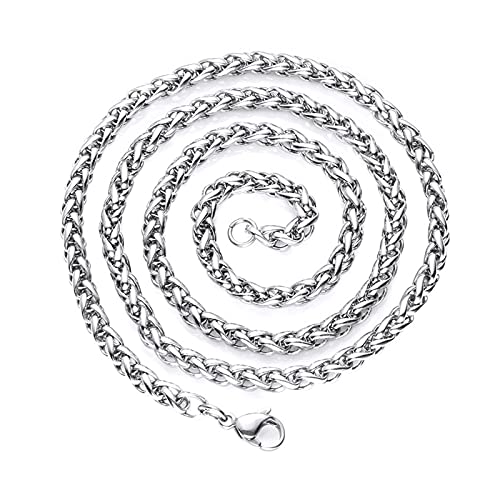 Mesnt Halskette Silber Herren, Damen Halskette Silber, Kette Ohne Anhänger, Edelstahl-Weizenketten-Halskette, 3mm Kette Silber 45cm von Mesnt