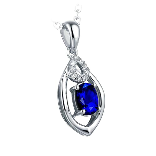 Mesnt Halskette Weissgold, 18K Weißgold Collier für Frauen with Im Labor hergestellter Saphir 2ct von Mesnt