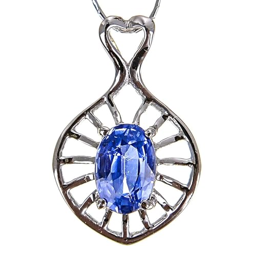 Mesnt Halskette Weißgold Damen, 18K Weißgold Collier für Frauen with 4 * 6mm Im Labor hergestellter Blauer Saphir von Mesnt
