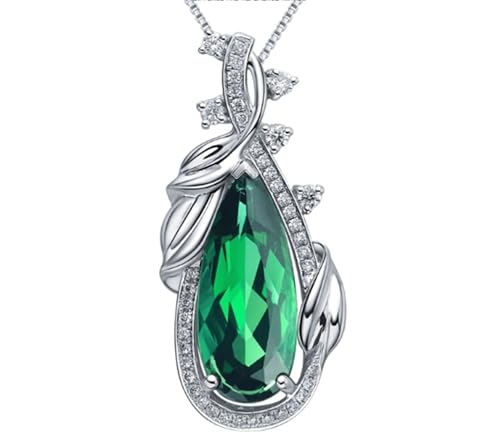 Mesnt Halskette Weißgold Damen, 18K Weißgold Collier für Frauen with 7.7x15.5mm Turmalin 3ct und Im Labor hergestellter Diamant von Mesnt