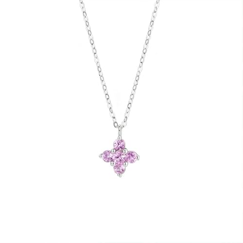 Mesnt Halskette Weißgold Damen, 18K Weißgold Collier für Frauen with Im Labor hergestellter rosa Saphir 0.55ct von Mesnt