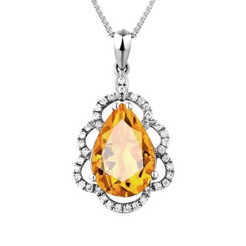 Mesnt Halskette Weißgold Damen, 18K Weißgold Halskette für Frauen with Citrin 3.07ct und Im Labor hergestellter Diamant von Mesnt