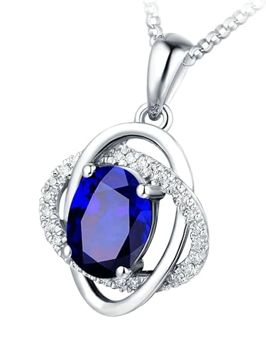 Mesnt Halskette Weißgold Damen, 18K Weißgold Halskette für Frauen with Im Labor hergestellter Saphir 0.85ct von Mesnt