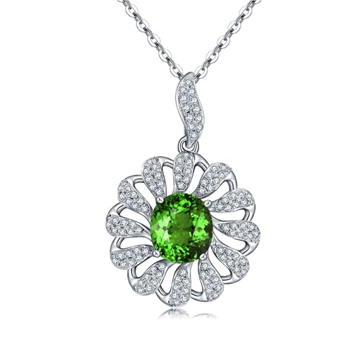 Mesnt Halskette Weißgold Damen mit Anhänger, 18K Weißgold Collier für Frauen with 7x7.7mm Turmalin 2.23ct und Im Labor hergestellter Diamant von Mesnt