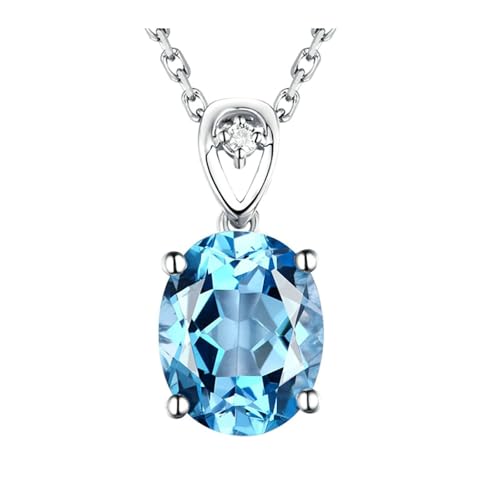 Mesnt Halskette Weißgold Damen mit Anhänger, 18K Weißgold Collier für Frauen with Blauer Topas 3.1ct von Mesnt