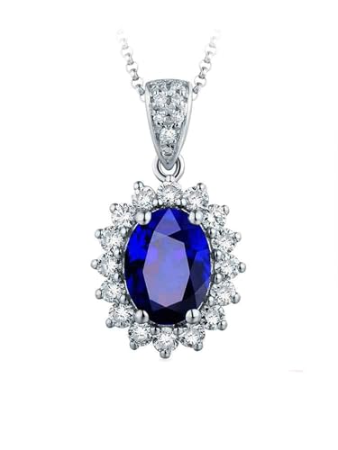 Mesnt Halskette Weißgold Damen mit Anhänger, 18K Weißgold Collier für Frauen with Im Labor hergestellter Saphir 1ct von Mesnt