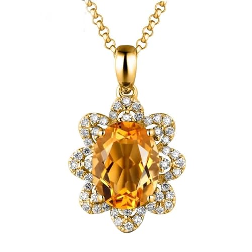 Mesnt Halsketten Anhänger, 18K Gelbgold Collier für Damen with Citrin 1.82ct und Im Labor hergestellter Diamant von Mesnt