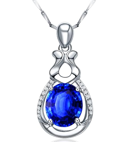 Mesnt Halsketten Anhänger, 18K Weißgold Collier für Frauen with 6x8mm Tansanit 1.4ct und Im Labor hergestellter Diamant von Mesnt