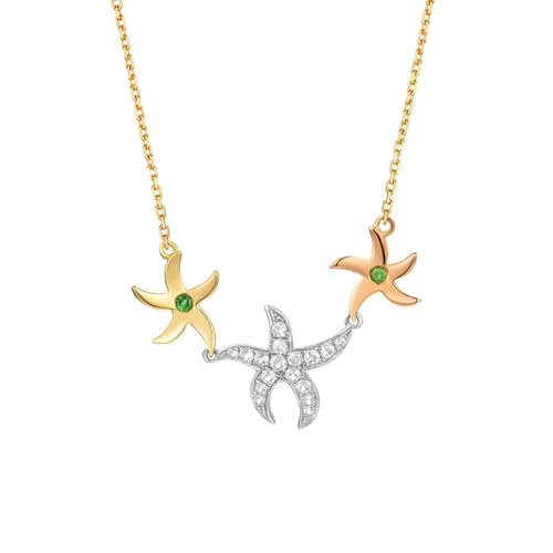 Mesnt Halsketten Anhänger Damen, 18K Tricolor Collier für Frauen with Im Labor hergestellter Diamant 0.22ct von Mesnt