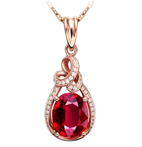 Mesnt Halsketten mit Anhänger, 18K Rotgold Collier für Frauen with 6x8mm Turmalin 3ct und Im Labor hergestellter Diamant von Mesnt