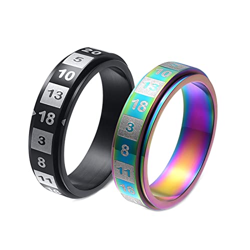 Mesnt Herren Ring Edelstahl, Zahlen Drehbarer Anti-Stress-Fidget-Spinner-Ring Buntes Schwarz Größe Bunt 60 (19.1) & Schwarz 65 (20.7) von Mesnt