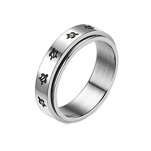 Mesnt Hochzeit Ringe, 6MM Schildkrötenmuster Einfacher Bandring Für Anti-Angst Silber Größe 62 (19.7) von Mesnt