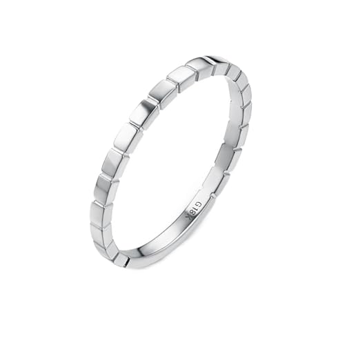 Mesnt Hochzeit Ringe, Damen 9K Weißgold Polierter Ring mit Blockmuster (Größe Anpassen) von Mesnt
