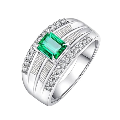 Mesnt Hochzeit Ringe Damen, Platin Ring für Frauen with 4.6x5.3mm Im Labor hergestellter Smaragd 0.67ct und Im Labor hergestellter Diamant, Größe 65 (20.7) von Mesnt