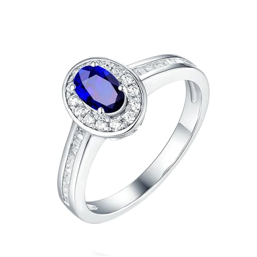 Mesnt Hochzeit Ringe Frauen, 18K Weißgold Ring für Frauen with Im Labor hergestellter Saphir 1ct und Im Labor hergestellter Diamant, Größe 65 (20.7)/P7069 von Mesnt