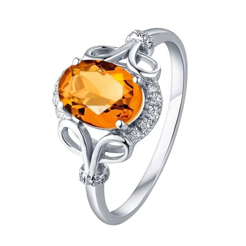 Mesnt Hochzeit Ringe für Damen, 18K Weißgold Ring für Frauen with Citrin 1.02ct und Im Labor hergestellter Diamant, Größe 65 (20.7) von Mesnt