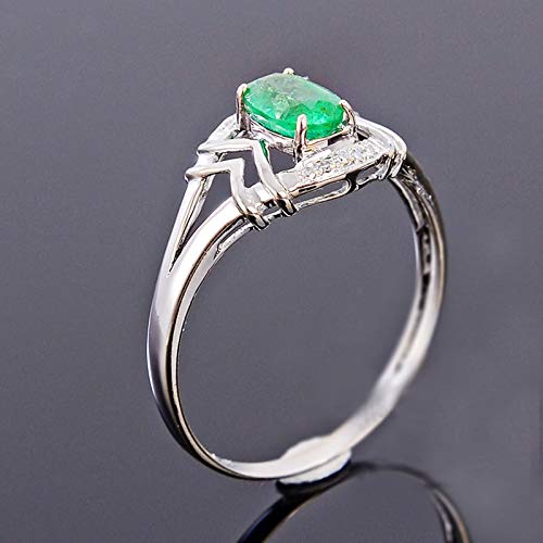 Mesnt Hochzeit Ringe für Frauen, 18K Weißgold Ring für Frauen with Im Labor hergestellter Smaragd und Im Labor hergestellter Diamant, Größe 62 (19.7) von Mesnt