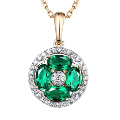 Mesnt Kette Damen Rosegold, 18K Rotgold Halskette für Damen with Im Labor hergestellter Smaragd 0.66ct und Im Labor hergestellter Diamant von Mesnt