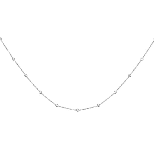 Mesnt Kette Edelstahl Damen, Perlenkette Halskette aus 316L Edelstahl für Frauen Silber, Länge 41CM von Mesnt