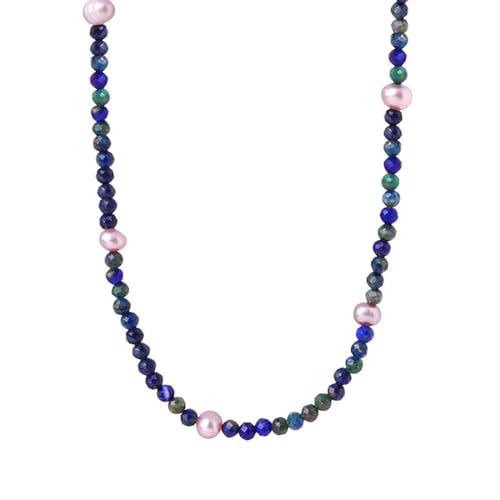 Mesnt Kette Edelstahl Damen, Perlenkette Halskette aus Chirurgenstahl für Frauen Blau, Länge 48CM von Mesnt