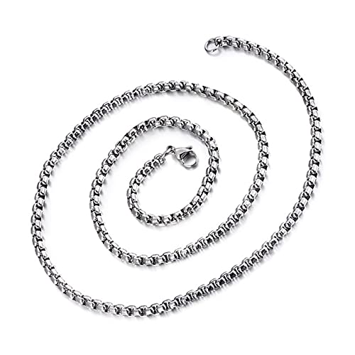 Mesnt Kette Edelstahl Herren, Kette Edelstahl Damen Ohne Anhänger, Kette Edelstahl Ohne Anhänger, Halskette mit Belcher-Kette aus Edelstahl, 2.5mm Kette Silber 55cm von Mesnt